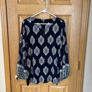 JM Collection Bohemian Escape Blouse Long Sleeve Top Large